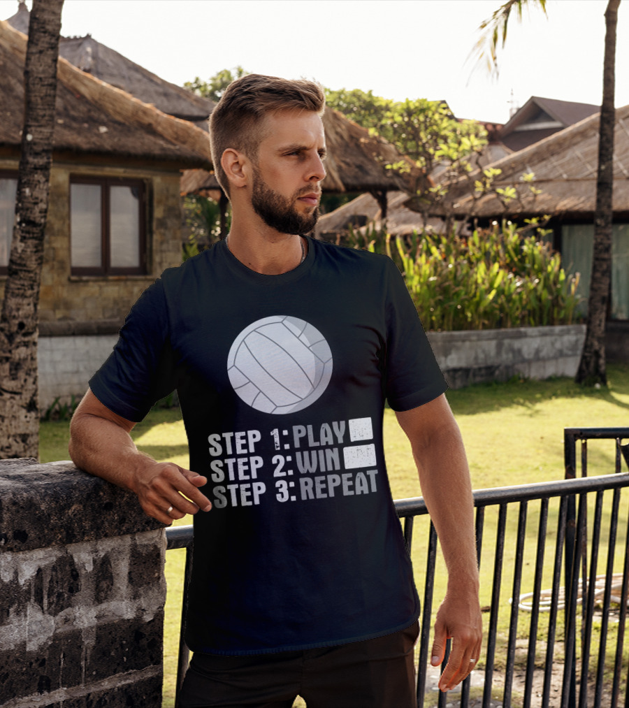 Step 1 2 3 Play Win Repeat Volleyball Athlete 7Q T-Shirt