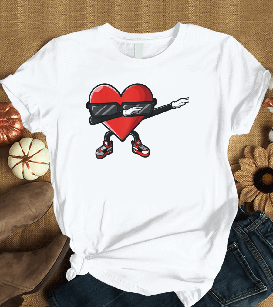Dabbing Heart Funny Cute Valentines Day with Sneakers and Shades T-Shirt
