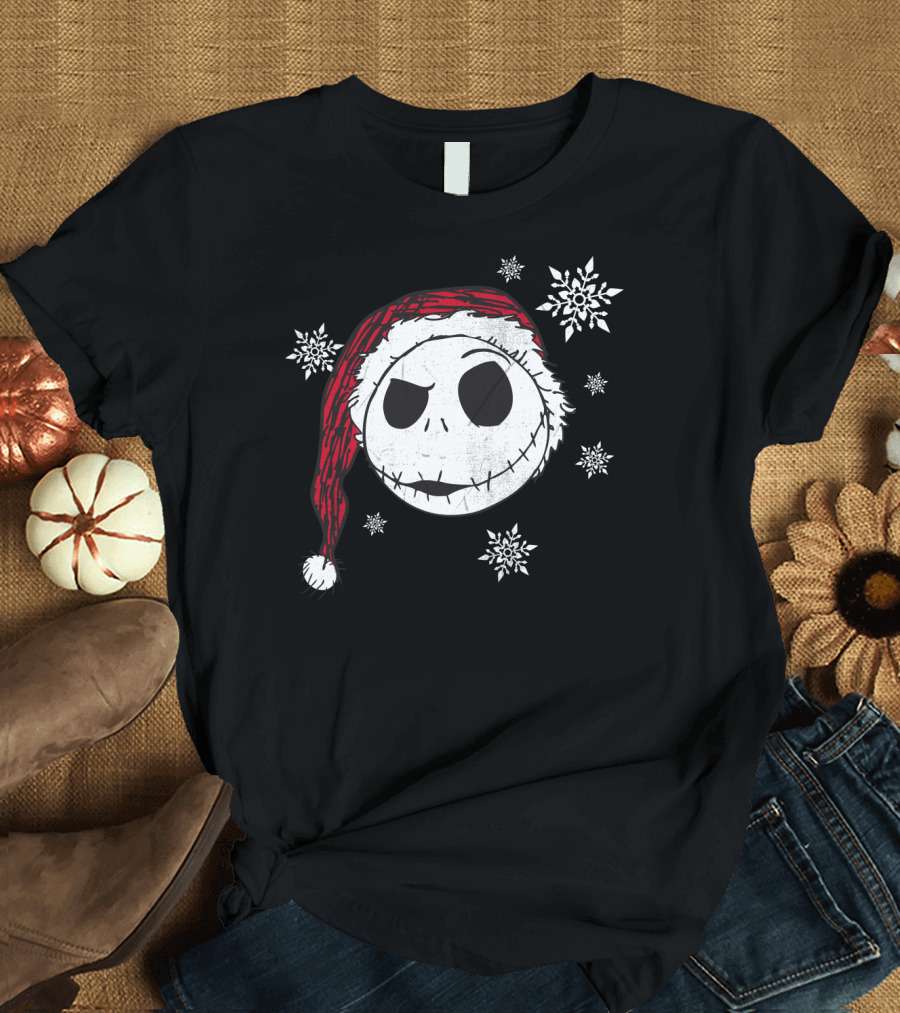 Disney Jack Skellington Santa Hat Snowflakes T-Shirt