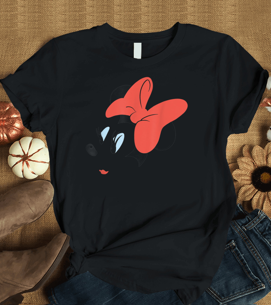 Disney Minnie Mouse Face Red Bow Sketch T-Shirt