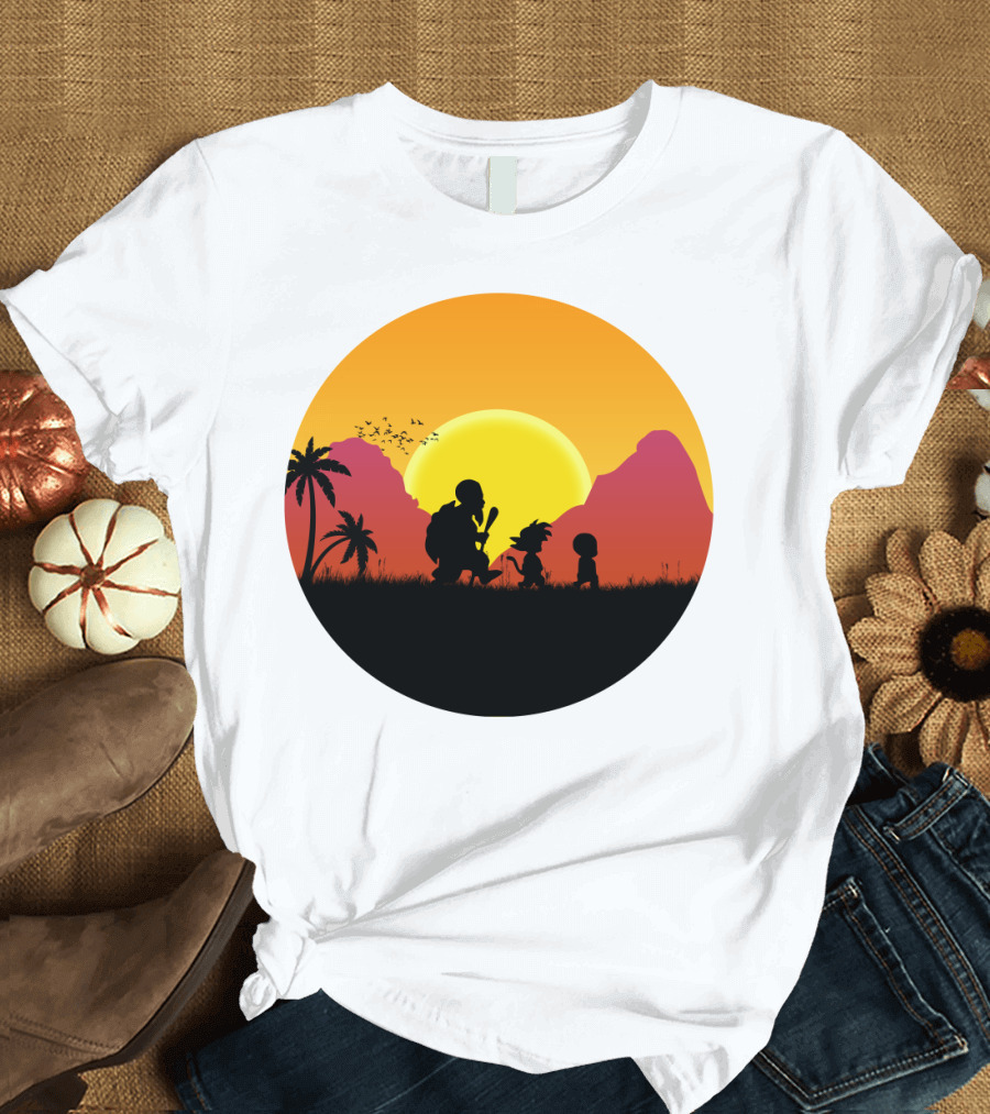 Goku Master Roshi Krillin Sunset Walk Island Silhouette Dragon Ball T-Shirt