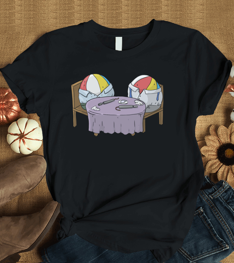 Beach Balls Romantic Dining Scene with Table and Chairs T-Shirt