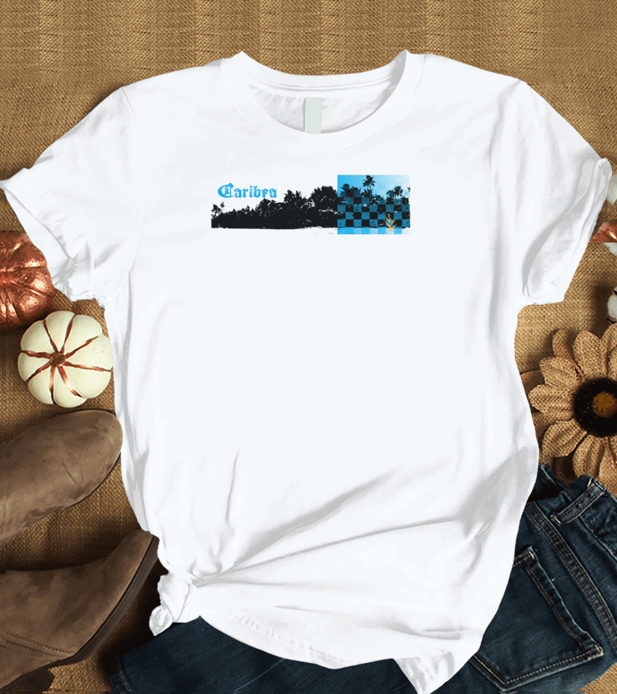 Caribes Night Beach with Checkerboard Palm T-Shirt