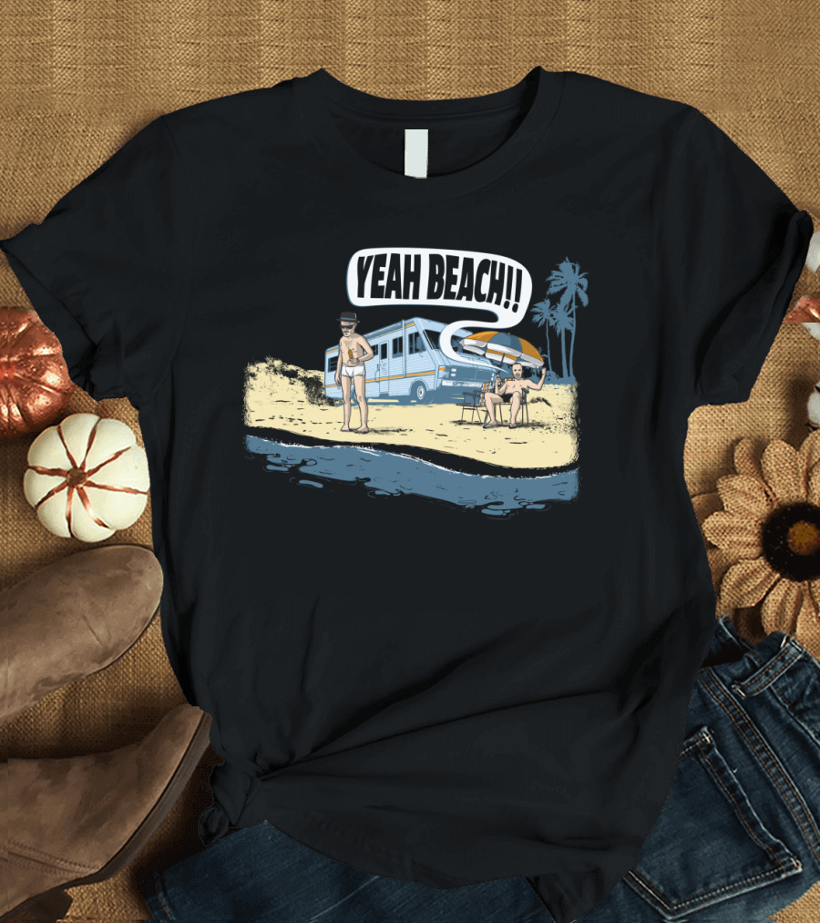 Yeah Beach RV Vacation with Beach Umbrella and Palm Trees T-Shirt