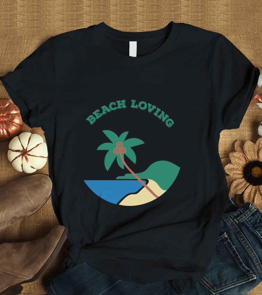 Beach Loving Tropical Palm and Ocean Scene T-Shirt