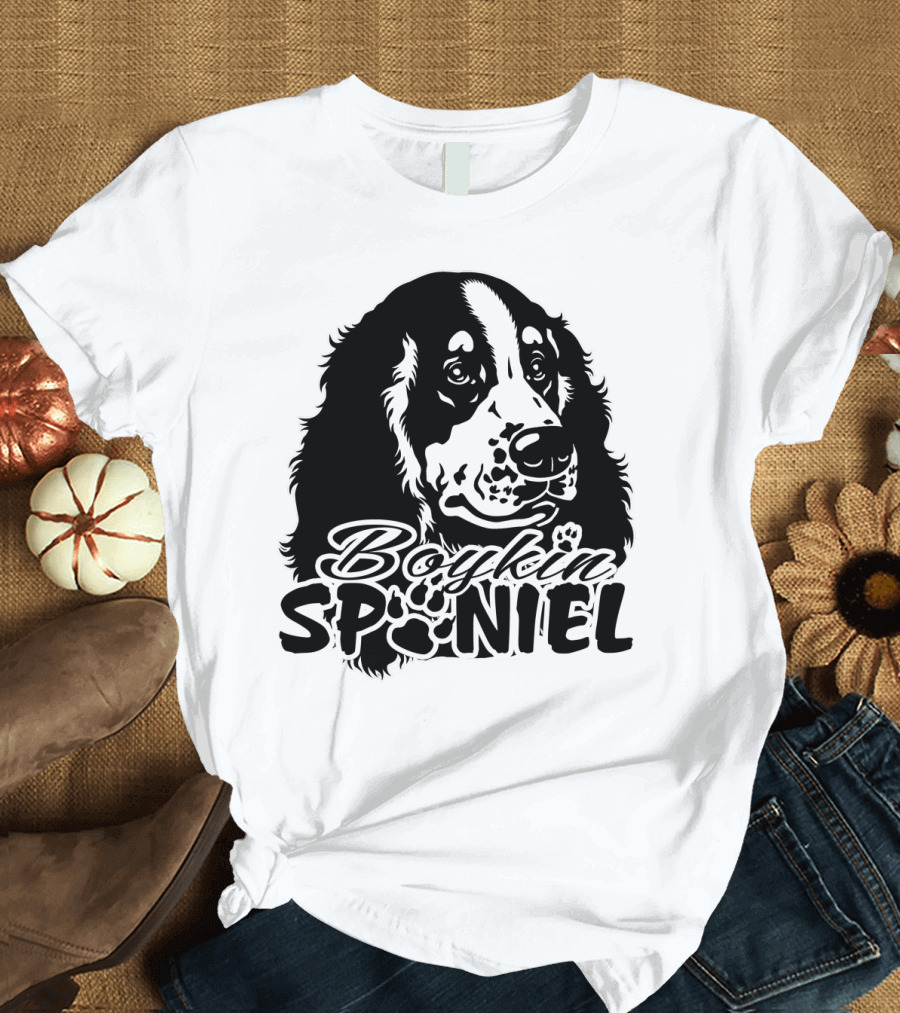 Boykin Spaniel Dog Paw Print Portrait T-Shirt