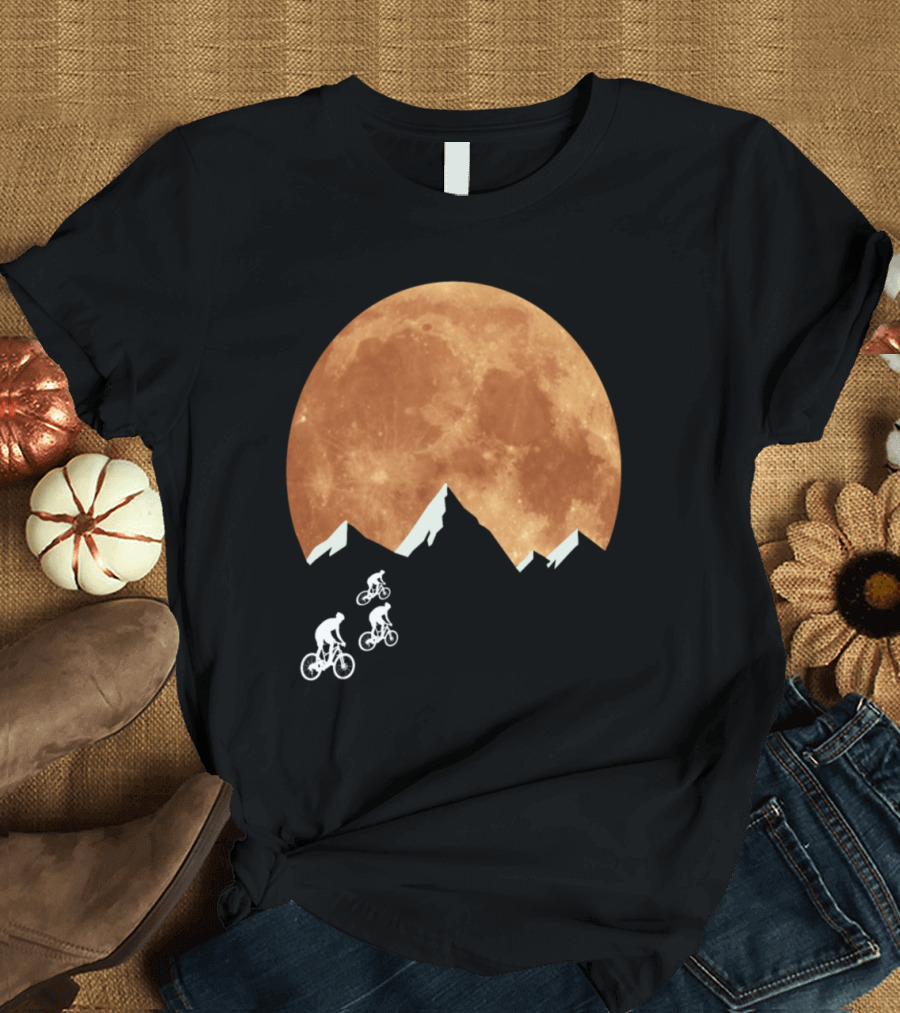 Mountain Bike MTB Moon Mountains Trails Riding Silhouette Adventure T-Shirt