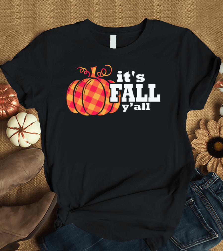 It's Fall Y'all Plaid Pumpkin Autumn T-Shirt