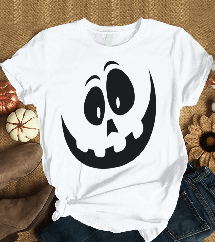 Happy Halloween Pumpkin Smile Black Spooky Face T-Shirt