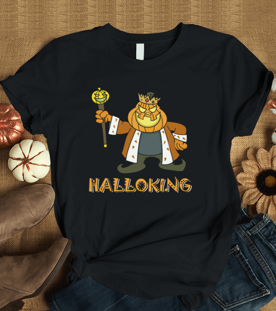 Halloking Pumpkin King with Scepter and Crown T-Shirt