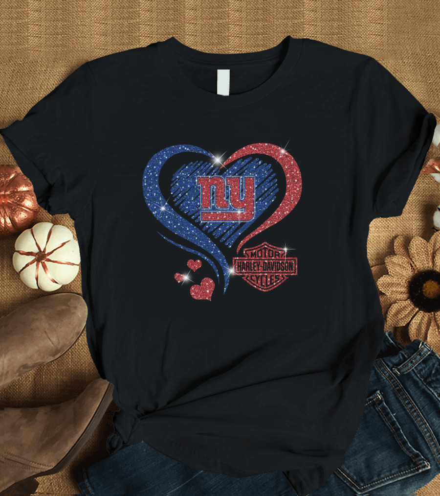 Ny Giants Heart Harley Davidson Motor Cycles T-Shirt