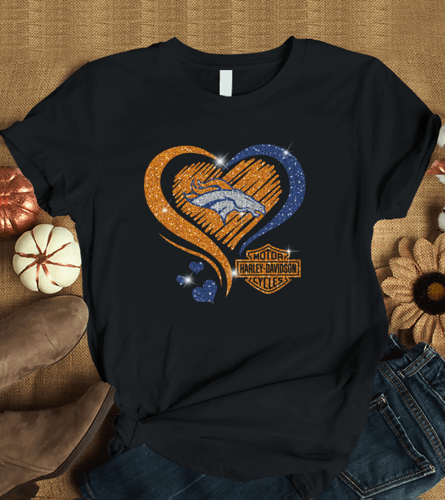 Denver Broncos Harley Davidson Heart T-Shirt