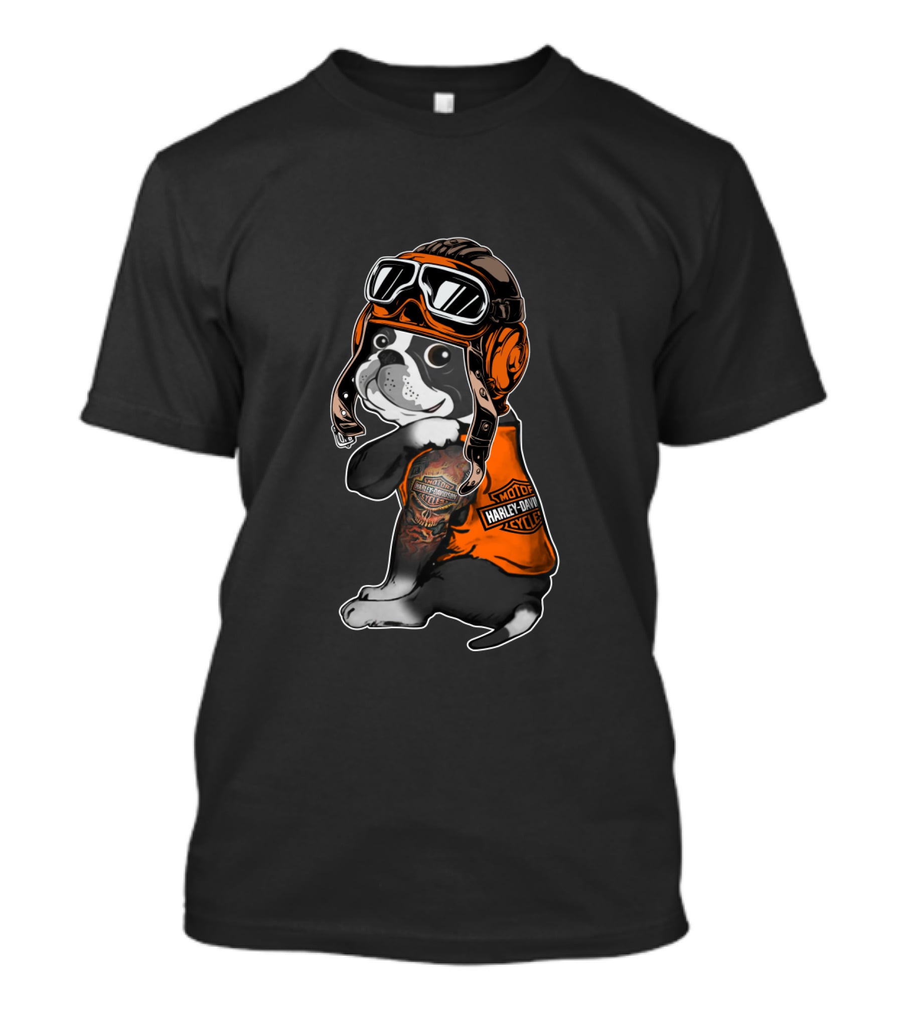 Hd Tatoo Boston Terrier Harley Davidson Moto Goggles T-Shirt