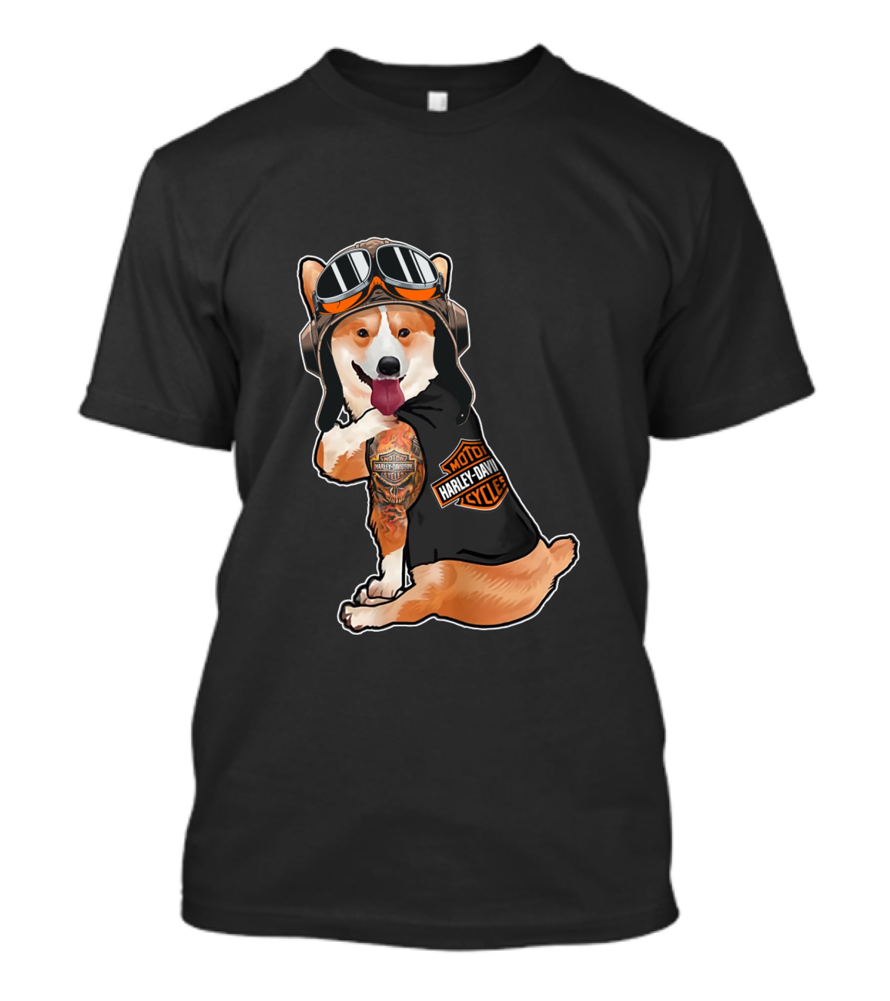 Hd Tatoo Corgi Harley Davidson Moto T-Shirt