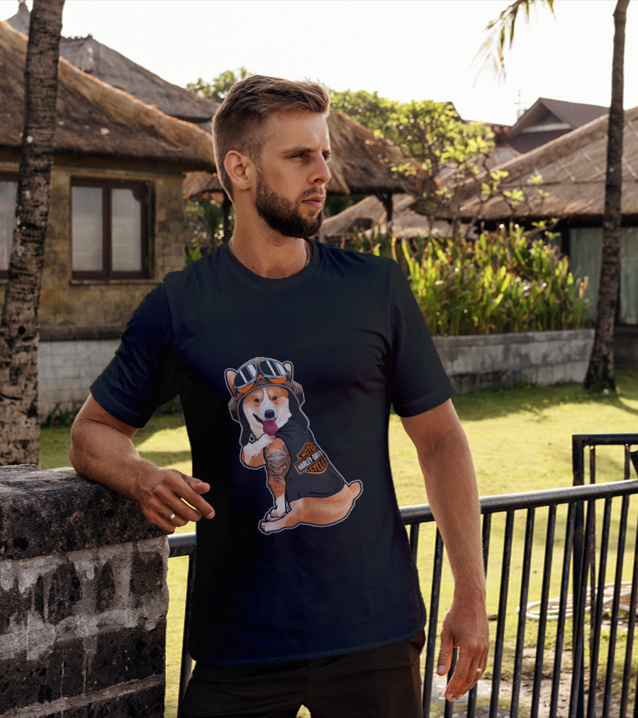 Hd Tatoo Corgi Harley Davidson Moto T-Shirt