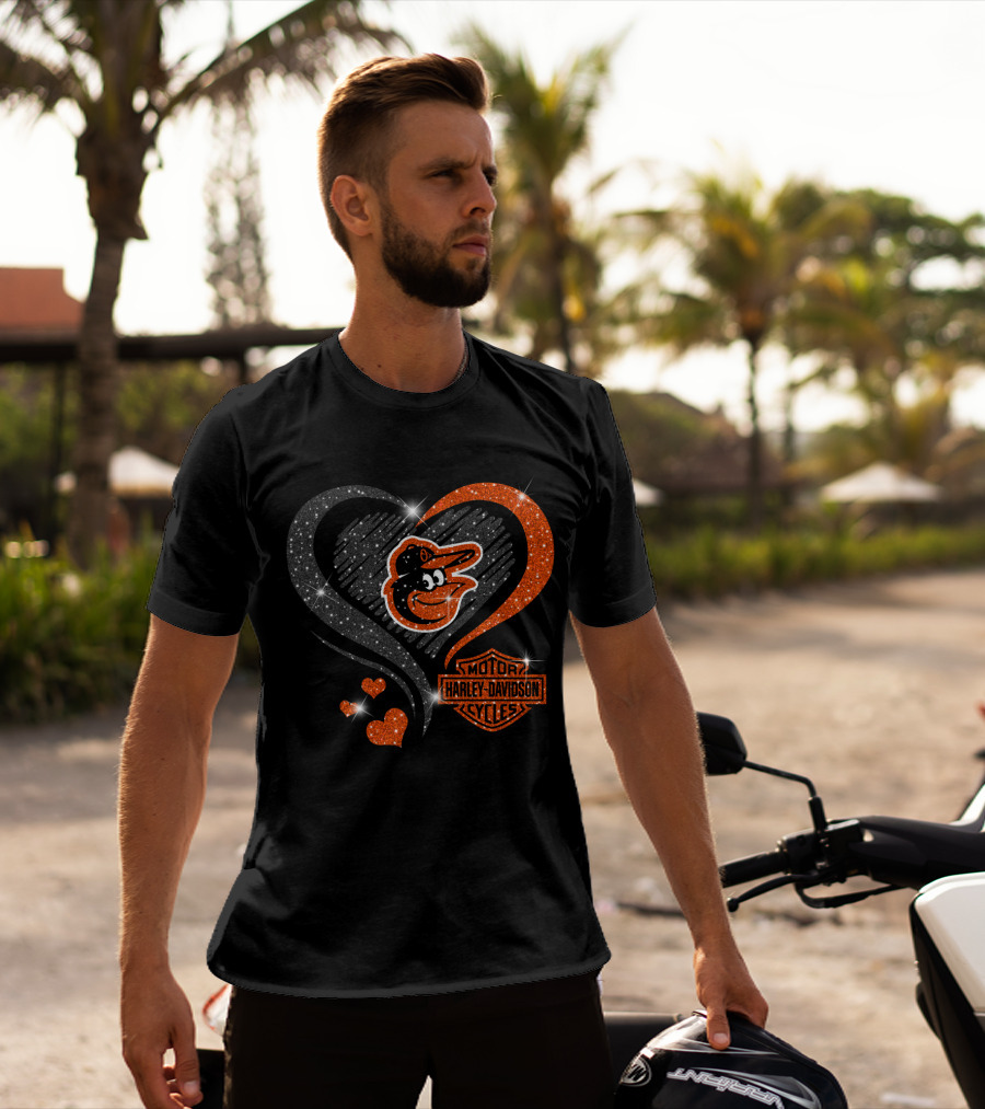 Baltimore Orioles Harley Davidson Heart T-Shirt