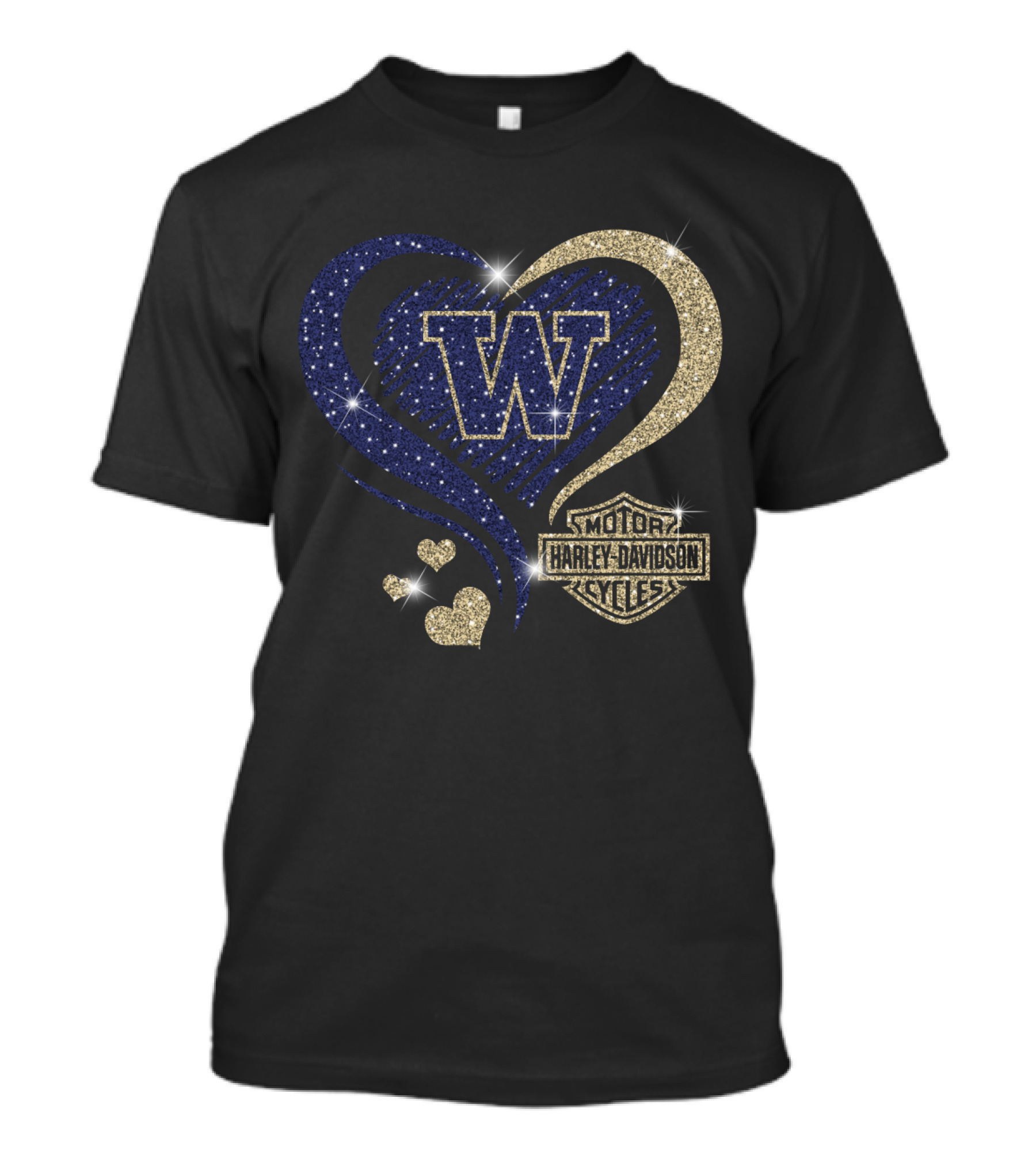 W Washington Huskies Harley Davidson Motorcycles Sparkling Heart T-Shirt
