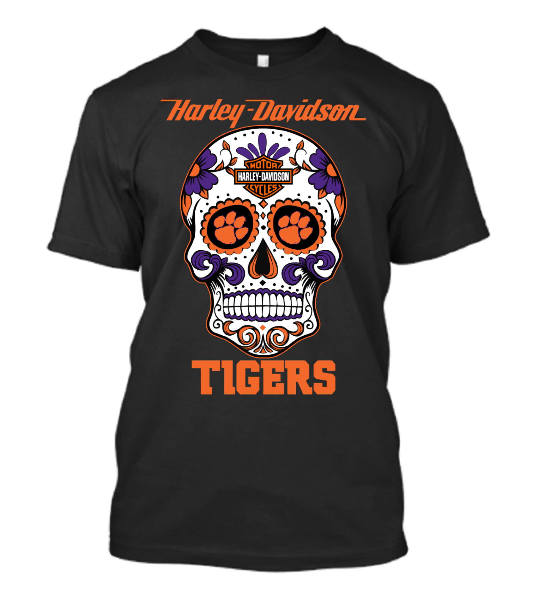 Harley Davidson Motor Cycles Clemson Tigers Skull T-Shirt