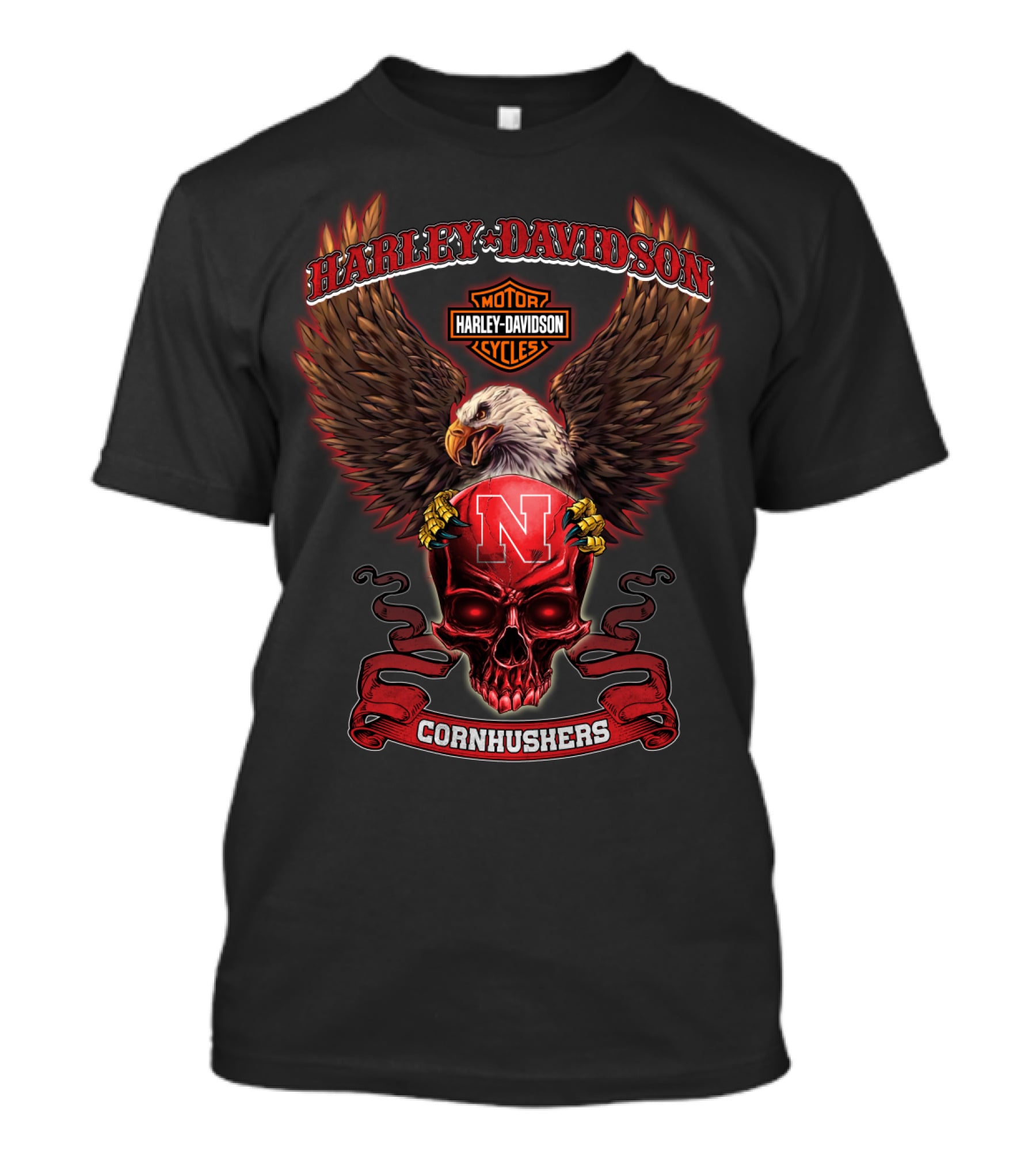 Harley Davidson Cornhuskers Eagle And Skull Nebraska T-Shirt