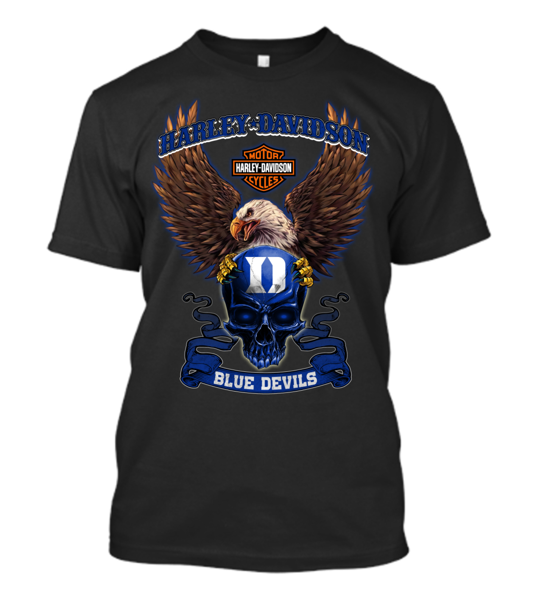 Harley Davidson Eagle Motorcycles Duke Blue Devils Skull T-Shirt