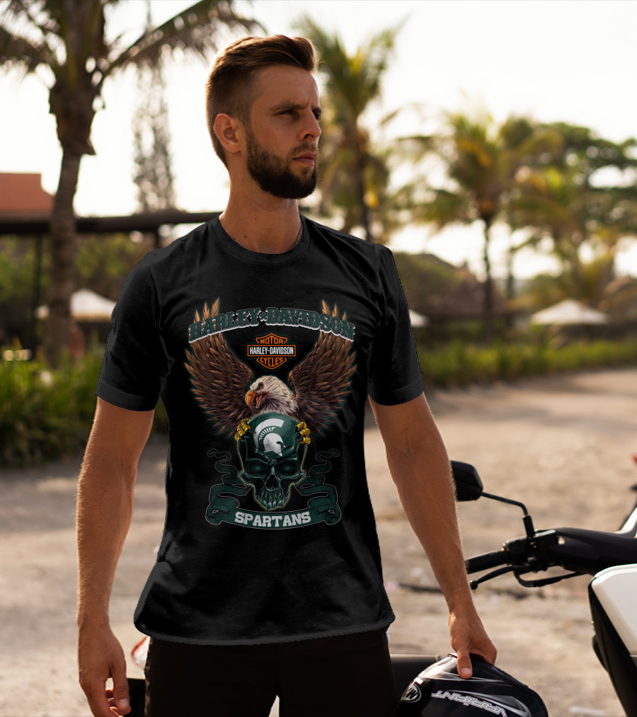 Harley Davidson Michigan State Spartans Eagle And Skull T-Shirt