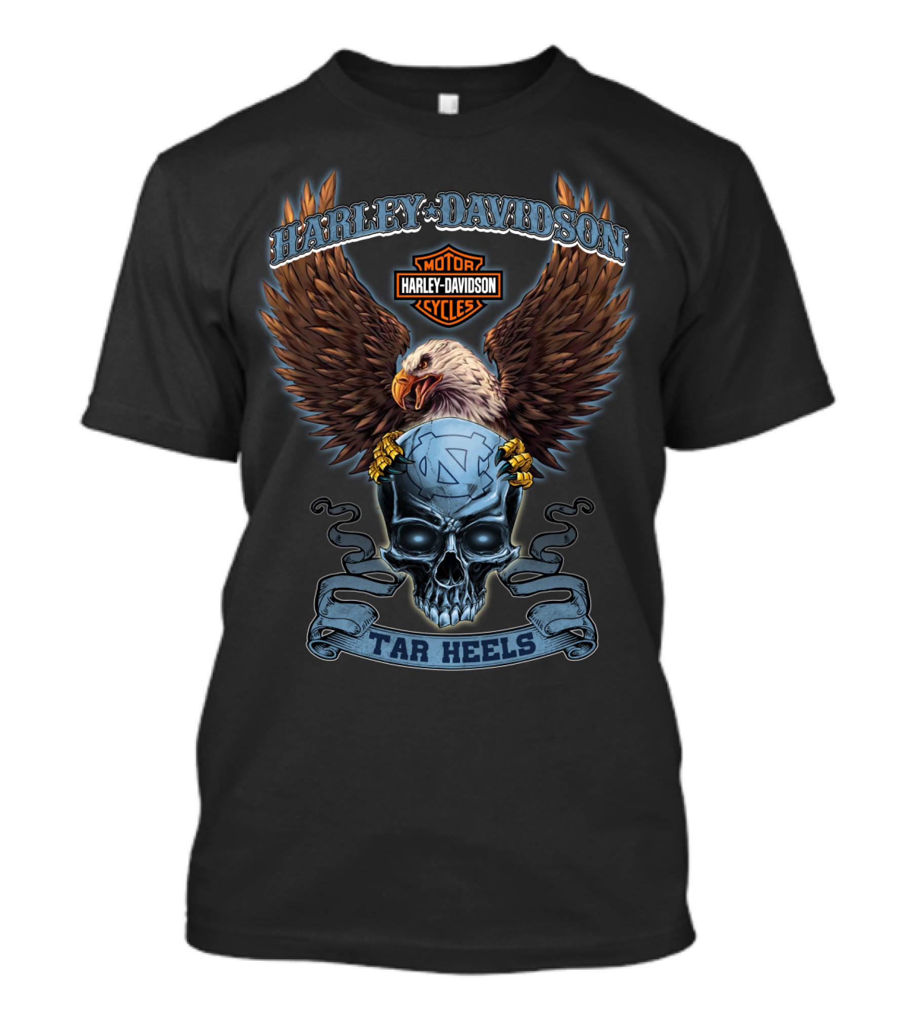 Harley Davidson Tar Heels North Carolina Motorcycles Eagle Skull T-Shirt