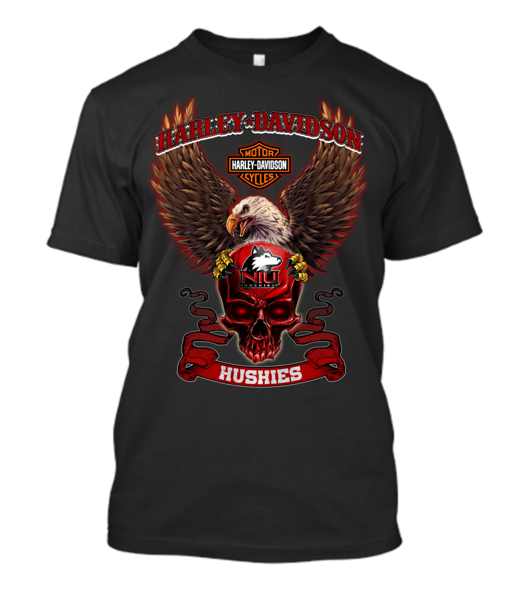 Harley Davidson Northern Illinois Huskies Eagle And Skull T-Shirt