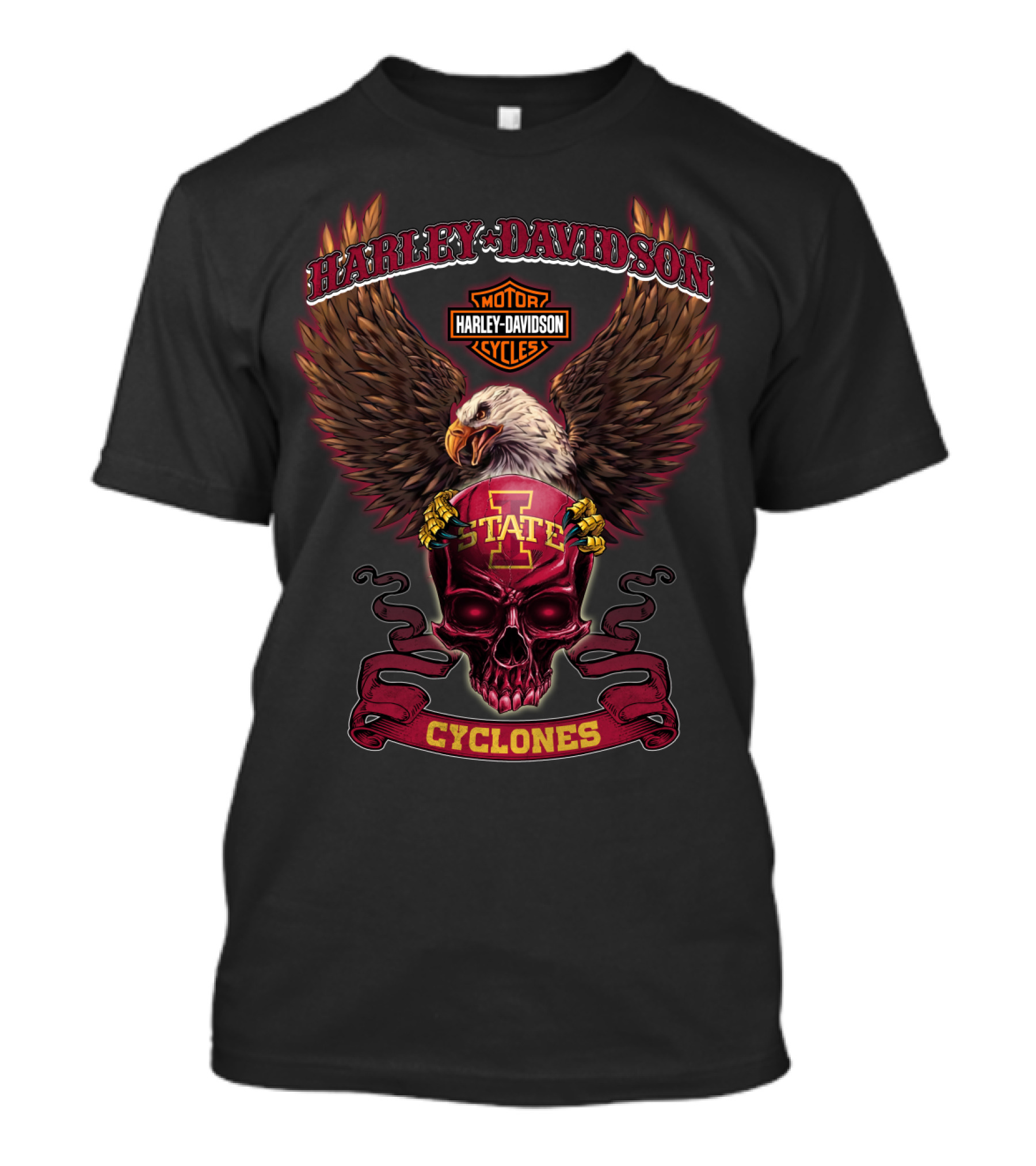 Harley Davidson Iowa State Cyclones Bald Eagle And Skull T-Shirt
