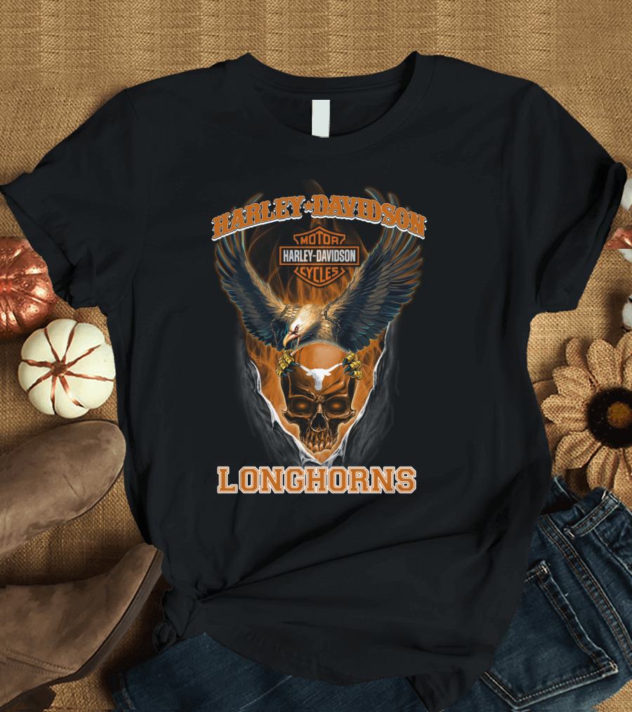 Harley Davidson Motorcycles Longhorns Eagle Skull T-Shirt