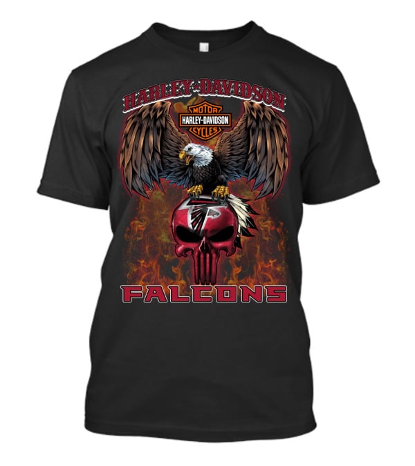 Harley Davidson Motor Cycles Falcon Skull Eagle Flame T-Shirt