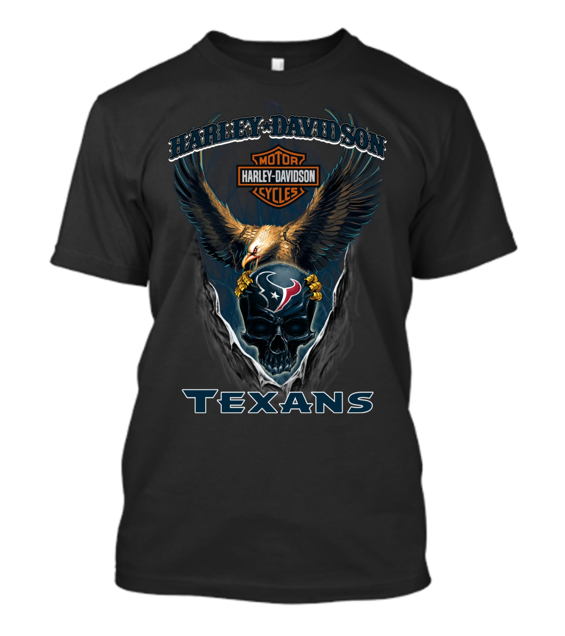 Harley Davidson Eagle Houston Texans Skull T-Shirt