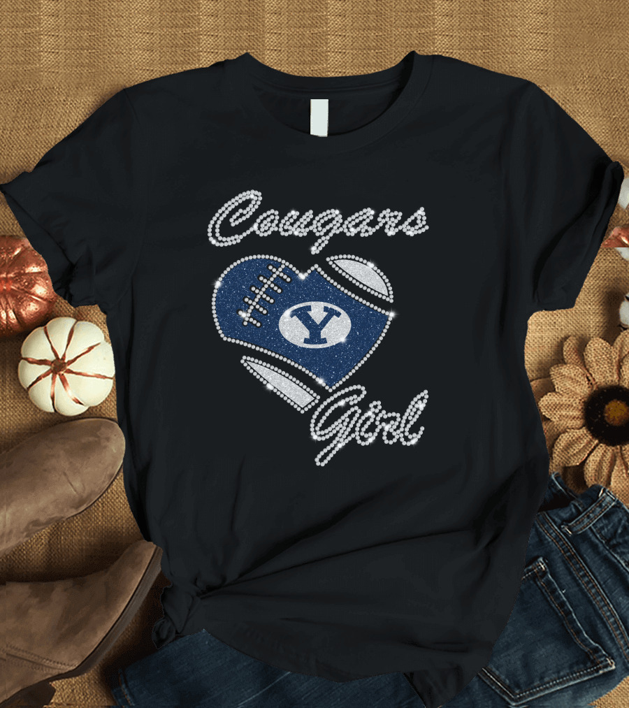 BYU Cougars Girl Football Heart T-Shirt