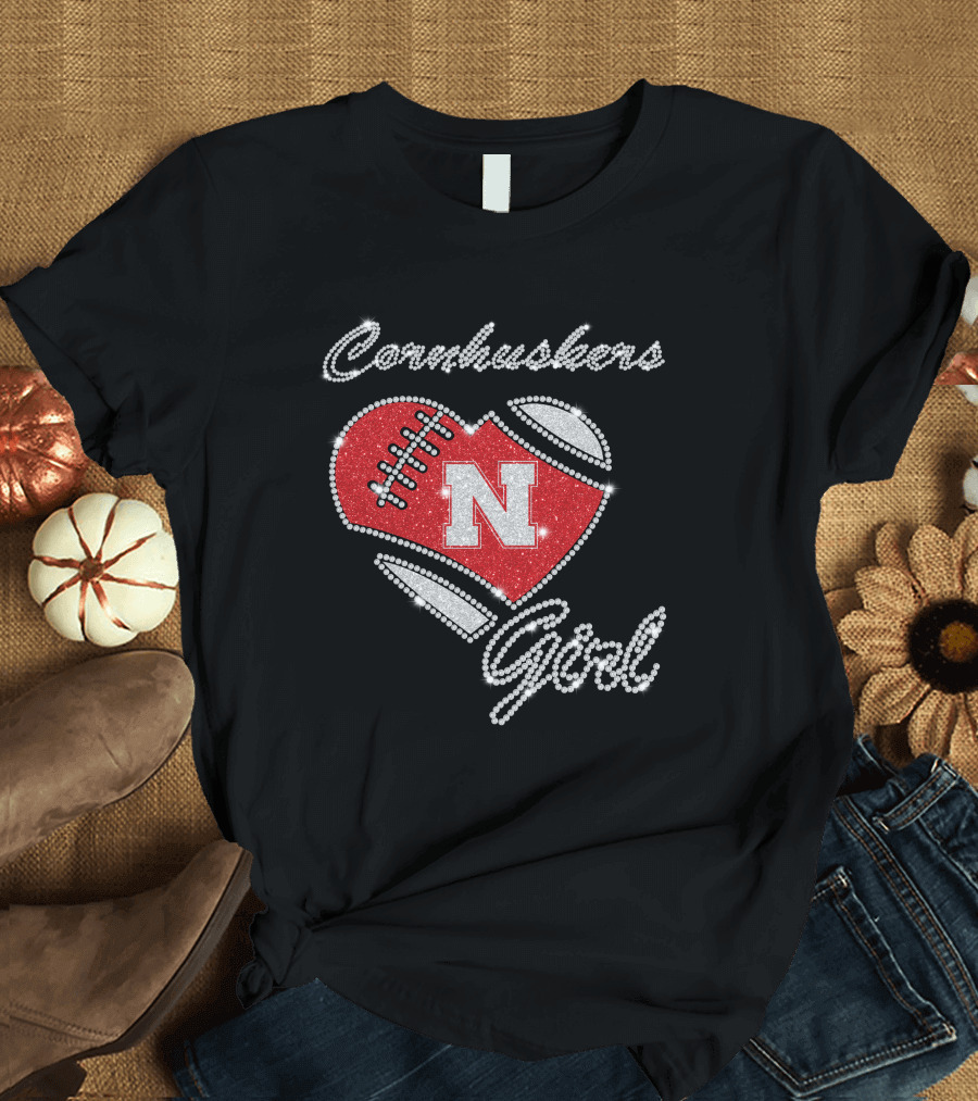 Nebraska Cornhuskers Girl Heart Football N T-Shirt