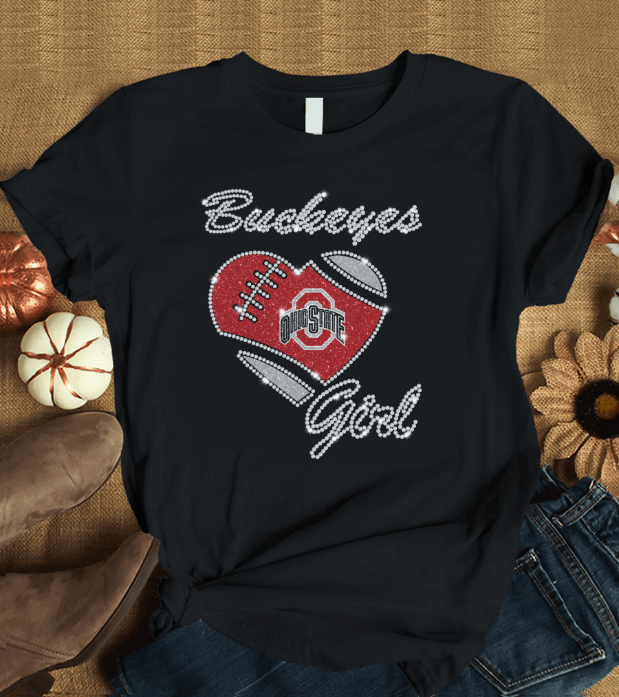 Ohio State Buckeyes Girl Football Heart Sparkle T-Shirt