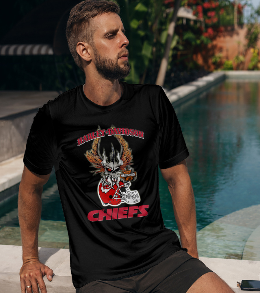 Harley Davidson Kansas City Chiefs Skull Helmet Chiefs T-Shirt