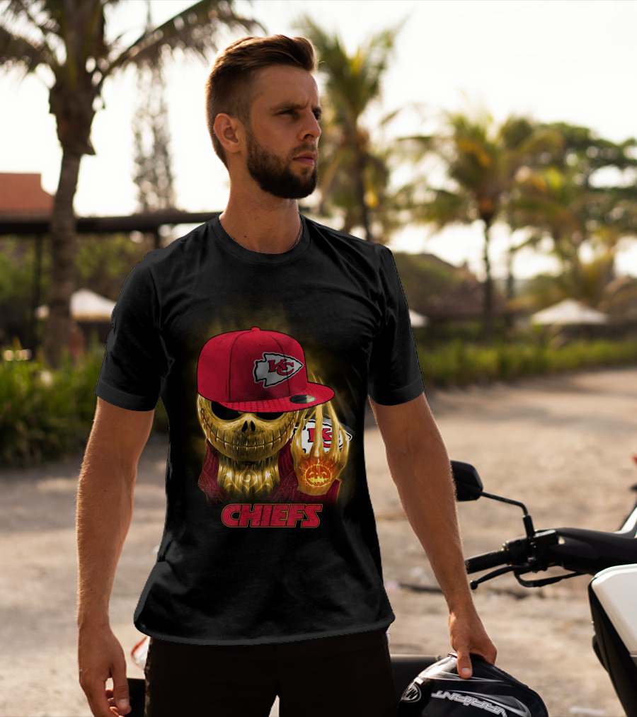Sk 14 Kansas City Chiefs Glowing Skeleton Wearing Red Cap With Team T-Shirt