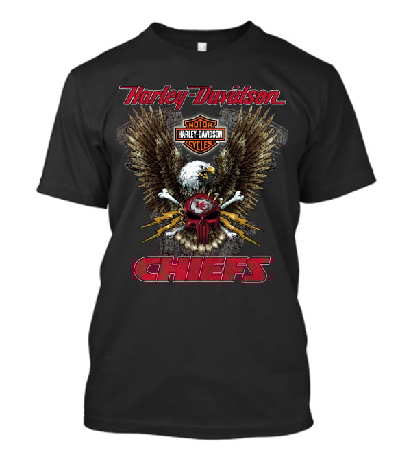 Harley Davidson Kansas City Chiefs Nfl Collaboration With Eagle And Skull T-Shirt