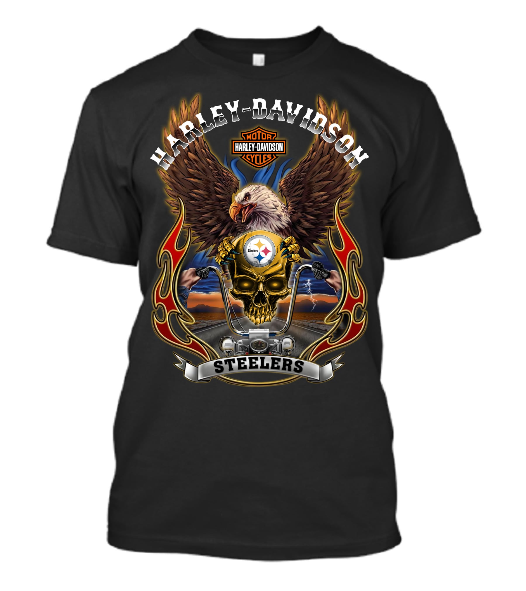 Harley Davidson Motorcycle Eagles Steelers Nfl Pittsburgh T-Shirt