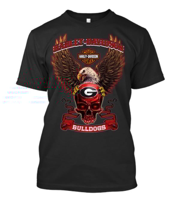 Harley Davidson Georgia Bulldogs Skull Eagle Motor Cycles T-Shirt