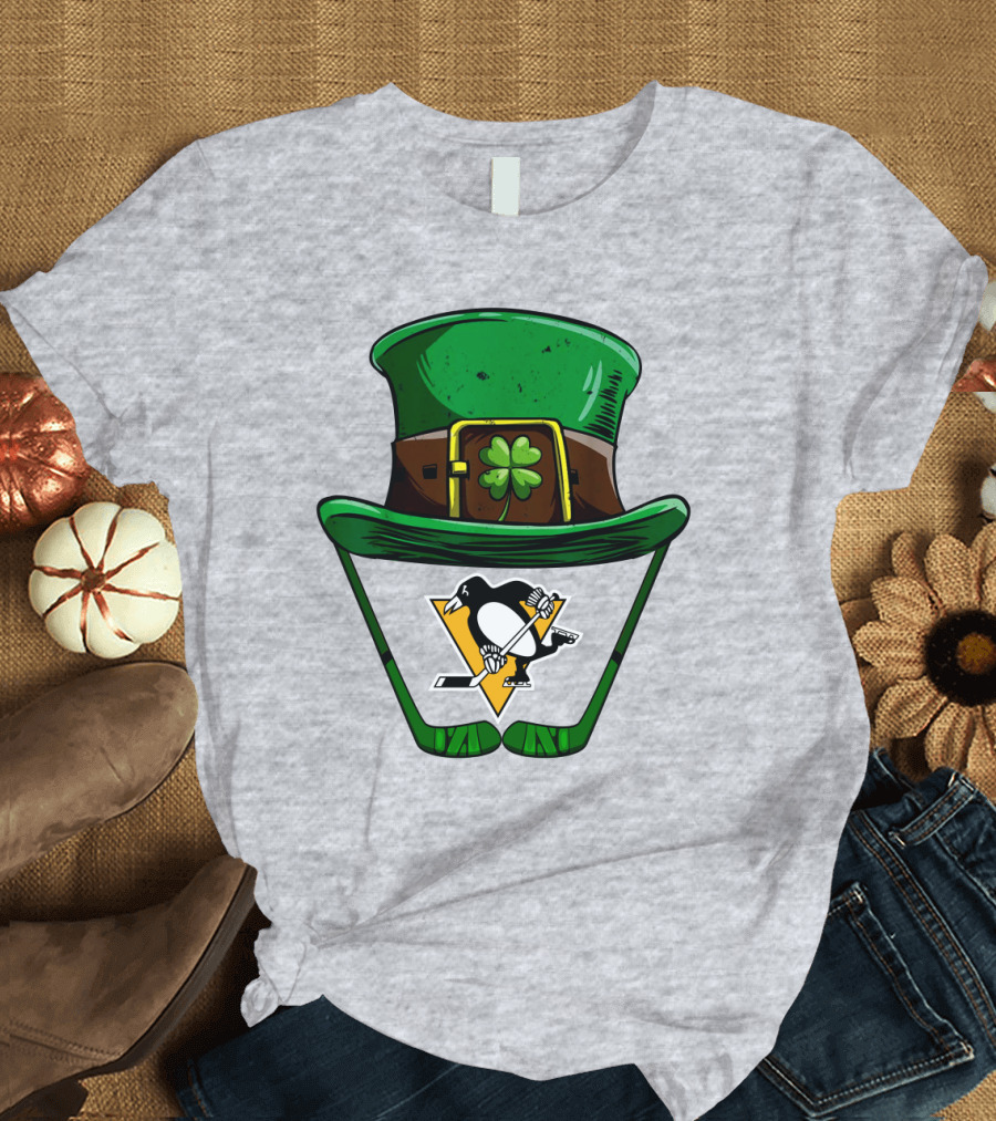 Pittsburgh Penguins St. Patrick's Day Shamrock Hat Hockey T-Shirt