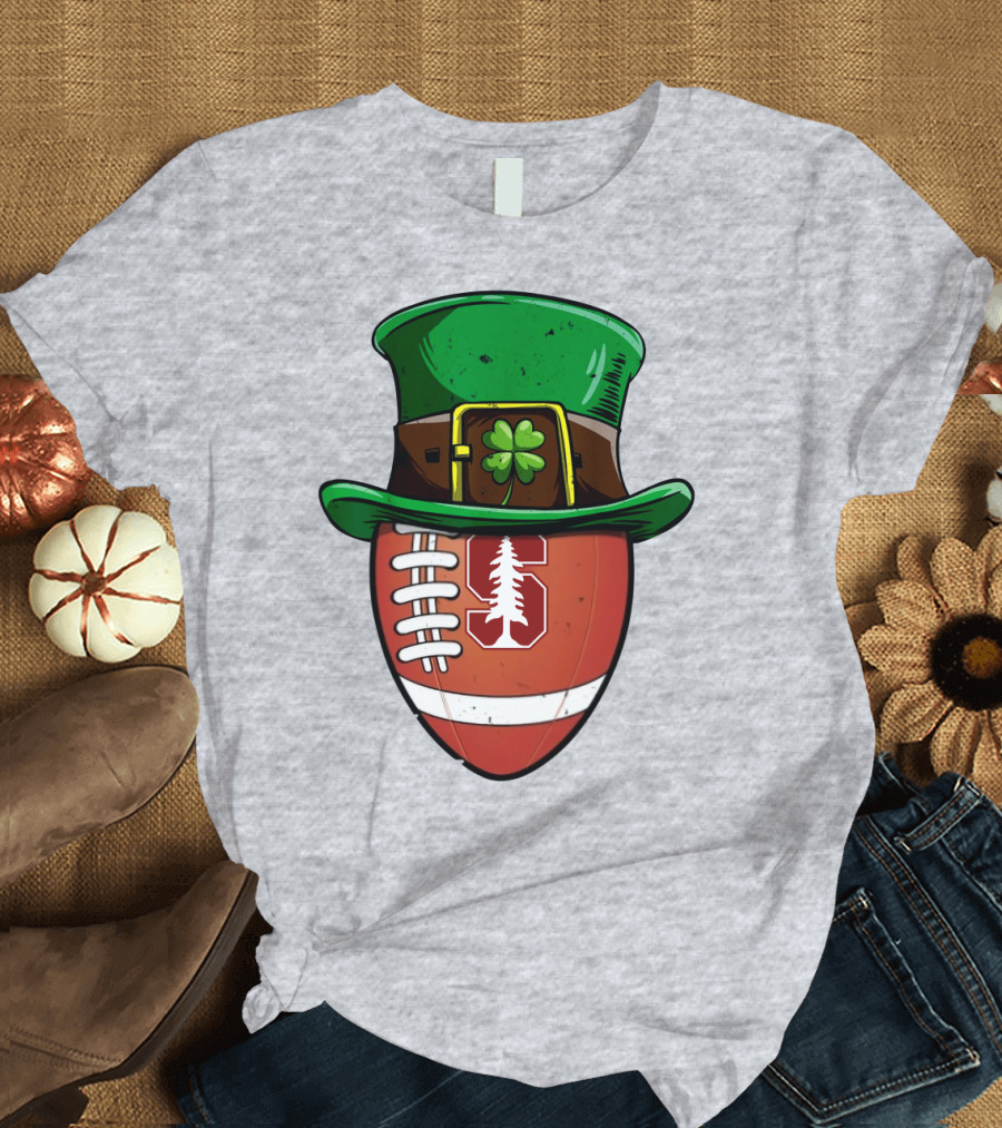 Stanford Cardinal Football St Patrick's Hat Clover Football T-Shirt