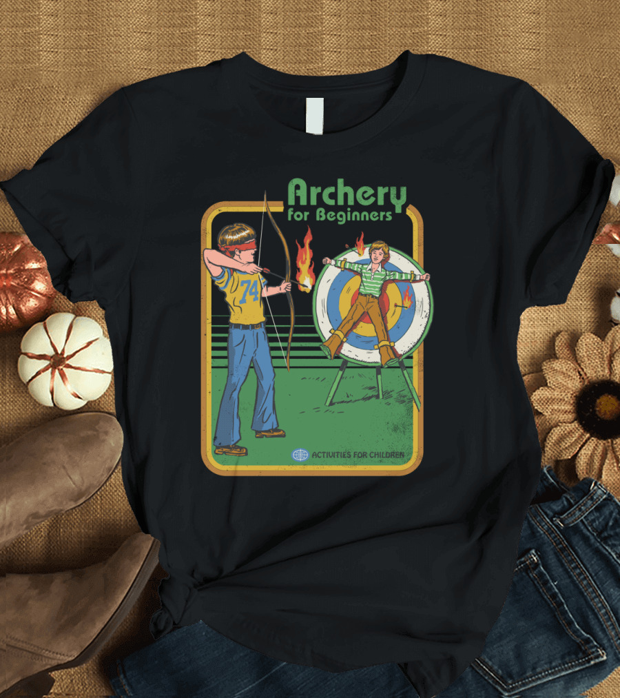 Activities for Children Archery for Beginners 74 Retro Fire Target T-Shirt