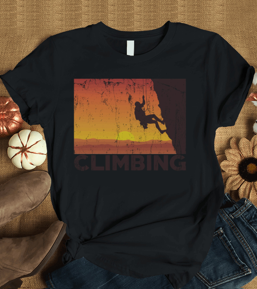 Climbing at Sunset with Mountain T-Shirt