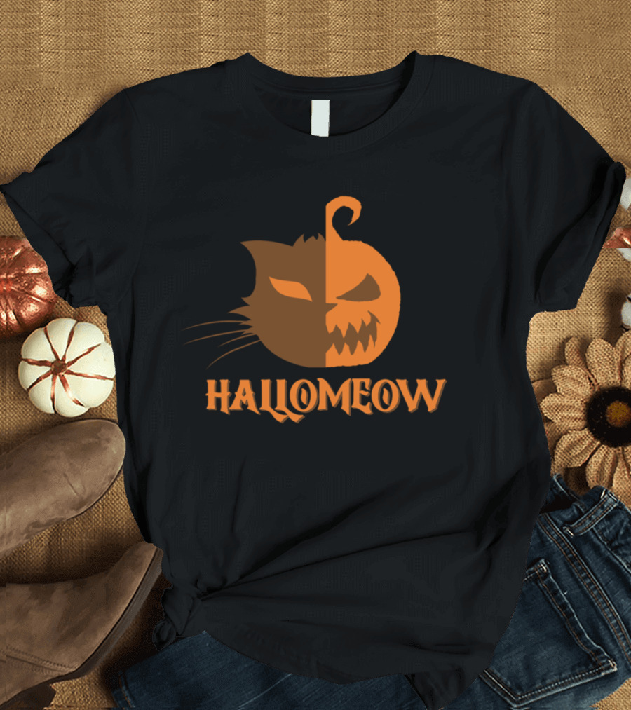 Hallomeow Cat Pumpkin Eyes T-Shirt