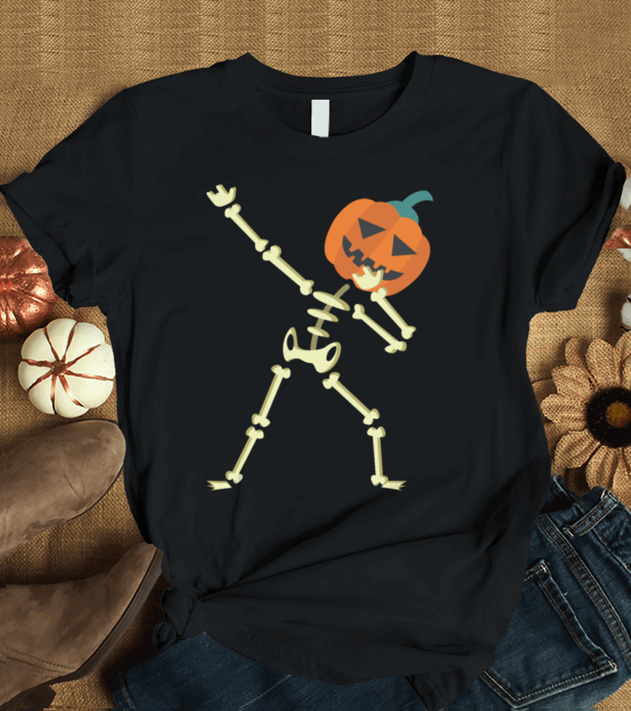 Halloween Pumpkin Skeleton Dabbing Jack O' Lantern T-Shirt
