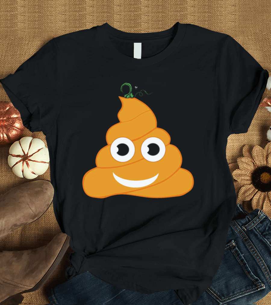 Poo Halloween Poop Pumpkin Face with Eyes and Smile T-Shirt