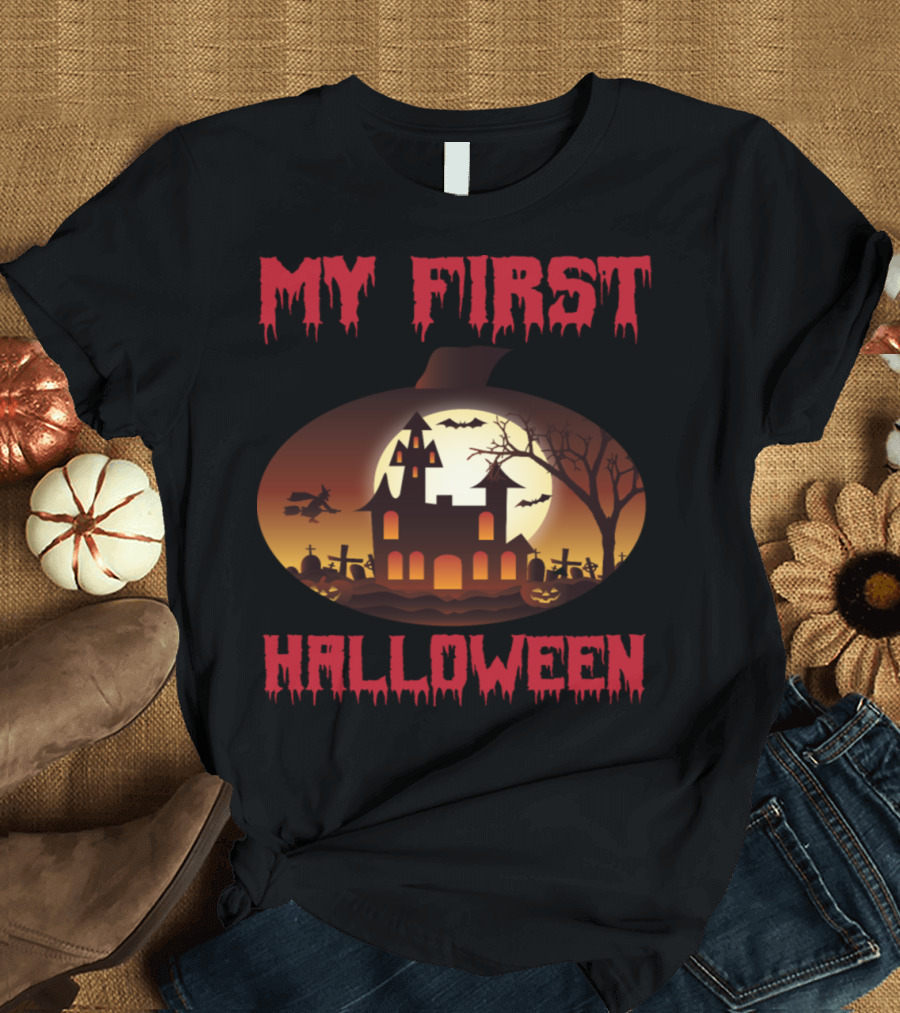 My First Halloween Haunted Castle Witch Pumpkin Scene T-Shirt