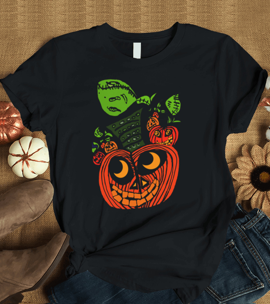 Halloween Pumpkin Stacking Patchwork Style Faces T-Shirt