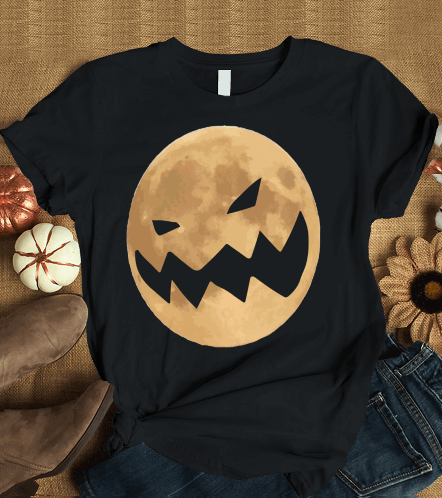 Grotesque Pumpkin Face on Halloween Moon T-Shirt
