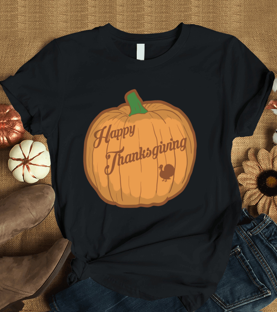Happy Thanksgiving Pumpkin with Turkey T-Shirt
